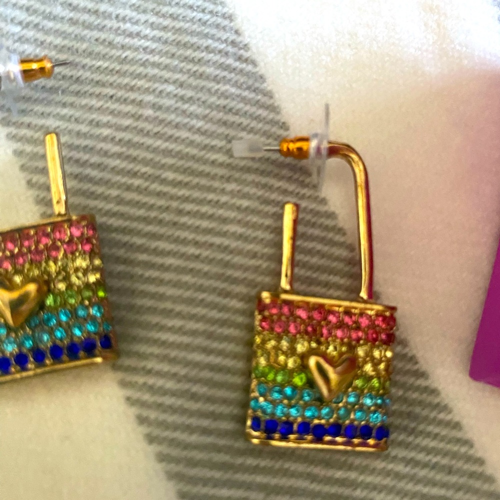 Betsy Johnson all you need is love locket earrings